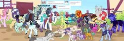 Size: 1280x427 | Tagged: safe, artist:its-gloomy, derpibooru import, sweetie belle, oc, oc:bay, oc:cloudy sky, oc:cyber magus, oc:deli, oc:dream baker, oc:frostfall, oc:glittershell, oc:gloomy mark, oc:marathon, oc:night gear, oc:ocean bird, oc:paradigm, oc:polaris, oc:rose, oc:sandy shores, oc:silver wing, oc:sky highlight, oc:sunrise tune, pony, albino changeling, ask-marathon, circling stars, floppy ears, knocked out, looking at you, lots of characters, swirly eyes, waving, white changeling