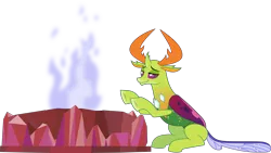 Size: 7284x4096 | Tagged: safe, artist:tralomine, derpibooru import, thorax, changedling, changeling, triple threat, absurd resolution, behaving like a moth, bugs doing bug things, ceremonial dragon fire flame of friendship, fire, king thorax, silly changeling, simple background, sitting, smiling, solo, transparent background, vector