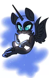 Size: 1024x1638 | Tagged: safe, artist:twisted-sketch, derpibooru import, nightmare moon, alicorn, pony, bronycon2017, chibi, female, mare, simple background, solo, sticker, tangible heavenly object, watermark, white background