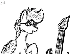 Size: 1600x1200 | Tagged: safe, artist:harcoal, derpibooru import, oc, oc:harcoal, unofficial characters only, pegasus, pony, cute, goggles, guitar, monochrome, sketch, solo