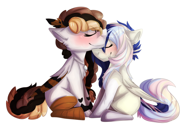 Size: 3223x2173 | Tagged: safe, artist:oddends, derpibooru import, oc, oc:hanuel, oc:robin, unofficial characters only, pony, couple, cute, female, lesbian, love, mare, simple background, transparent background