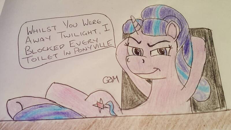 Size: 1704x960 | Tagged: safe, artist:rapidsnap, derpibooru import, starlight glimmer, pony, unicorn, evil grin, female, grin, mare, s5 starlight, smiling, smug, smugface, smuglight glimmer, solo, traditional art, welcome home twilight