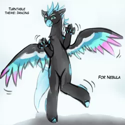 Size: 2000x2000 | Tagged: artist:lumineko, beak, both cutie marks, classical hippogriff, claws, cutie mark, dancing, derpibooru import, feather, hippogriff, hippogriff oc, hooves, male, oc, oc:turntable, safe, solo, standing, standing on one leg, talons, unofficial characters only, unshorn fetlocks, wings