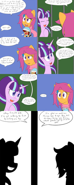 Size: 1600x4000 | Tagged: safe, artist:jake heritagu, derpibooru import, scootaloo, starlight glimmer, oc, oc:lightning blitz, pegasus, pony, comic:ask motherly scootaloo, ..., baby, baby carrier, baby pony, bars, clothes, colt, comic, dialogue, hairpin, hat, horn ring, jail, magic suppression, male, motherly scootaloo, offspring, older, older scootaloo, parent:rain catcher, parent:scootaloo, parents:catcherloo, scarf, silhouette, smug, smuglight glimmer, speech bubble, sweater, sweatshirt, yawn