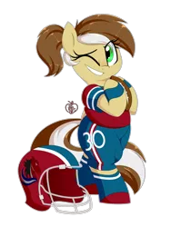 Size: 1500x2000 | Tagged: safe, artist:notenoughapples, derpibooru import, oc, oc:first down, unofficial characters only, pony, unicorn, american football, bipedal, clothes, commission, female, football helmet, helmet, mare, one eye closed, simple background, solo, transparent background, wink