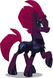 Size: 2712x3969 | Tagged: safe, artist:infinitewarlock, derpibooru import, tempest shadow, unicorn, my little pony: the movie, armor, broken horn, eye scar, female, mare, pretty pretty tempest, raised hoof, scar, simple background, smiling, solo, transparent background, vector