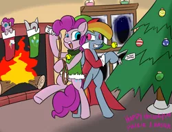 Size: 1650x1275 | Tagged: safe, artist:ghostsofponyville, derpibooru import, pony, fanfic:cupcakes, fanfic:rainbow factory, bipedal, christmas, christmas stocking, christmas tree, fireplace, holiday, plushie, tree