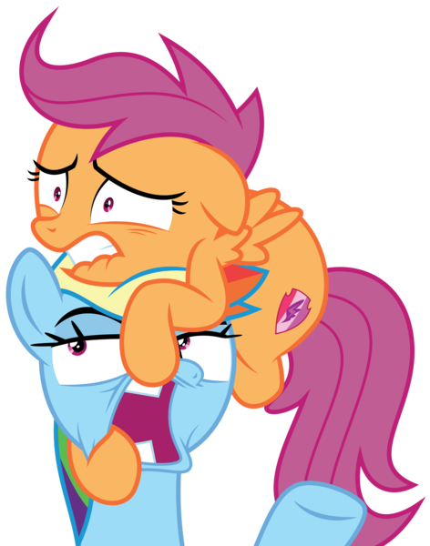 Size: 6090x7740 | Tagged: safe, artist:amarthgul, derpibooru import, rainbow dash, scootaloo, pony, campfire tales, .ai available, .svg available, absurd resolution, scared, shrunken pupils, simple background, transparent background, vector