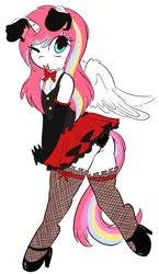Size: 2014x3465 | Tagged: alicorn, alicorn oc, anthro, artist:wickedsilly, black underwear, clothes, crossdressing, crossover, cute, derpibooru import, dog ears, dress, evening gloves, femboy, fishnets, gloves, high heels, long gloves, male, oc, ocbetes, oc:nekonin, panties, panty shot, patreon reward, shoes, short dress, simple background, skirt, skirt lift, solo, solo male, suggestive, tera, trap, underwear, unofficial characters only, upskirt