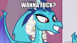 Size: 600x337 | Tagged: bronybait, caption, derpibooru import, dragon, edit, edited screencap, female, image macro, implied sex, meme, princess ember, screencap, solo, solo female, suggestive, triple threat, vulgar