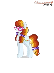 Size: 2048x2732 | Tagged: safe, artist:cinnamon-swirls, derpibooru import, oc, oc:candy swirl, unofficial characters only, earth pony, pony, bow, braces, glasses, hair bow, offspring, parent:cheese sandwich, parent:pinkie pie, parents:cheesepie, simple background, solo, transparent background