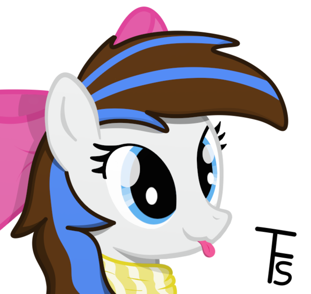 Size: 711x672 | Tagged: safe, artist:thefunnysmile, derpibooru import, oc, oc:breezy, unofficial characters only, pony, bow, breezybetes, bust, clothes, cute, face, hair bow, portrait, scarf, simple background, solo, tongue out, transparent background