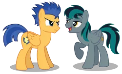 Size: 4562x2789 | Tagged: safe, artist:aleximusprime, derpibooru import, flash sentry, oc, oc:blackgryph0n, oc:gryph, pegasus, pony, fanfic:twilight should be dating my oc, backwards cutie mark, blackgryph0n, competition, cutie mark, male, ponysona, simple background, stallion, teasing, transparent background, wings