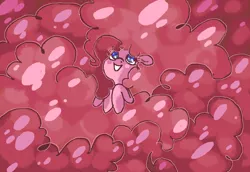 Size: 754x519 | Tagged: safe, artist:smirk, derpibooru import, pinkie pie, pony, claustrophobic, cute, fluffy, happy, impossibly large mane, impossibly long mane, long mane, ms paint, pink, snug