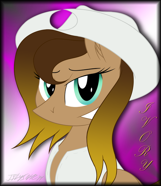 Size: 2840x3297 | Tagged: safe, artist:iflysna94, derpibooru import, oc, oc:ivory, unofficial characters only, pony, cowboy hat, female, hat, looking at you, mare, request, requested art, solo, stetson