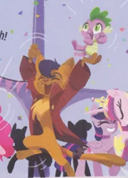 Size: 317x440 | Tagged: abyssinian, alicorn, anthro, capperbetes, capper dapperpaws, celebration, cheering, cropped, cute, derpibooru import, dragon, happy, lifted up, male, my little pony: the movie, princess cadance, safe, spike, the great princess caper, twilight sparkle, twilight sparkle (alicorn), yay