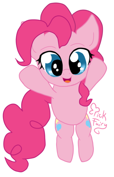 Size: 1024x1587 | Tagged: safe, artist:pickfairy, derpibooru import, pinkie pie, pony, chibi, cute, diapinkes, happy, incoming hug, pounce, simple background, smiling, solo, transparent background