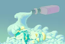 Size: 1169x800 | Tagged: artist needed, safe, derpibooru import, vapor trail, pegasus, pony, cloud, electronic cigarette, eyes closed, female, mare, sleeping, solo, vape