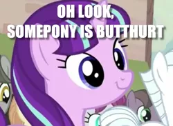 Size: 590x431 | Tagged: safe, derpibooru import, edit, edited screencap, screencap, starlight glimmer, pony, unicorn, the cutie map, butthurt, c:, caption, cute, equalized, equalized mane, female, glimmerbetes, image macro, mare, meme, observer, reaction image, s5 starlight, smiling, solo focus