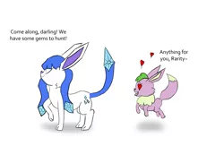 Size: 1791x1240 | Tagged: safe, artist:chiptunebrony, derpibooru import, rarity, spike, eevee, glaceon, atg 2017, cutie mark, eeveelutions, eyes closed, female, floating, floating heart, following, heart, heart eyes, in love, male, newbie artist training grounds, pokefied, pokémon, quote, shipping, sparity, species swap, straight, text, tongue out, wingding eyes