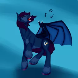 Size: 1500x1500 | Tagged: safe, artist:bevendre, derpibooru import, oc, oc:midnight oil, unofficial characters only, bat pony, pony, bat pony oc, bat wings, dancing, solo, unshorn fetlocks