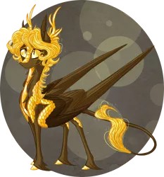 Size: 2236x2400 | Tagged: safe, artist:australian-senior, derpibooru import, oc, oc:cosmo invictus, unofficial characters only, alicorn, dracony, hybrid, kirin, pegasus, kirindos, alternate universe, antlers, colored hooves, colored sclera, golden eyes, image, large wings, leonine tail, png, portal, portal (valve), portal 2, simple background, solo, space core, unshorn fetlocks, wings