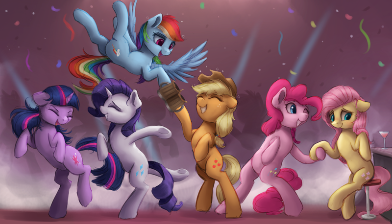 Size: 1745x1000 | Tagged: safe, artist:vanillaghosties, derpibooru import, applejack, fluttershy, pinkie pie, rainbow dash, rarity, twilight sparkle, earth pony, pegasus, pony, unicorn, atg 2017, bipedal, blushing, cider, confetti, cowboy hat, cute, dancing, drink, eyes closed, female, floppy ears, flying, fog, freckles, grin, hat, holding hooves, lidded eyes, mane six, mare, messy mane, mug, newbie artist training grounds, one eye closed, open mouth, party, rearing, shy, sitting, smiling, spread wings, squee, stetson, stool, underhoof, unicorn twilight, wings, wink