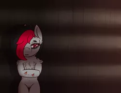 Size: 1300x1000 | Tagged: semi-grimdark, artist:lazerblues, derpibooru import, oc, oc:miss eri, unofficial characters only, pony, bipedal, blood, crying, cut, makeup, running makeup, self harm, solo, two colour hair