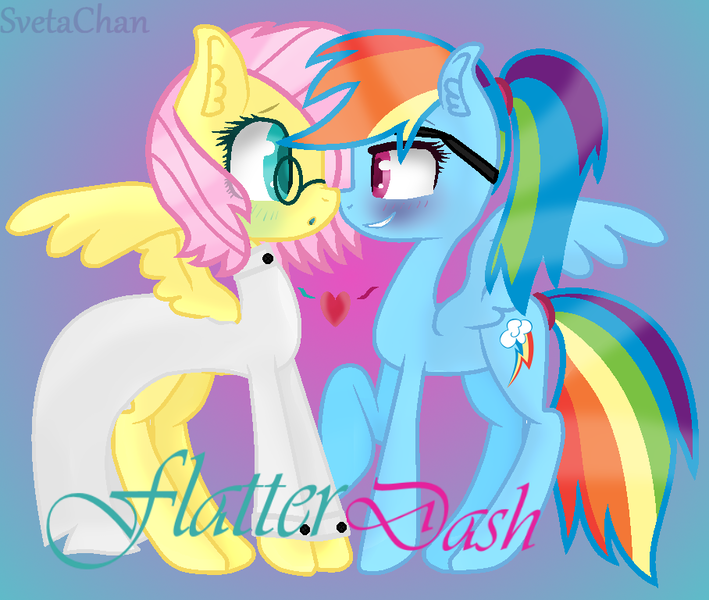 Size: 908x768 | Tagged: safe, artist:svetachan, derpibooru import, fluttershy, rainbow dash, pony, alphys, blushing, boop, clothes, dress, female, flutteralphys, flutterdash, glasses, lesbian, noseboop, rainbowdyne, raised hoof, shipping, undertale, undyne