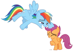 Size: 7317x5185 | Tagged: safe, artist:mandash1996, derpibooru import, rainbow dash, scootaloo, pony, campfire tales, absurd resolution, cute, cutealoo, eyes closed, noogie, scootalove, simple background, transparent background, vector