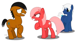 Size: 3967x2138 | Tagged: safe, artist:mandash1996, derpibooru import, oc, oc:chiprodash, oc:downvote, oc:snowy knight, ponified, unofficial characters only, pony, derpibooru, angry, derpibooru ponified, dowy, meta, scared, simple background, transparent background, vector
