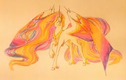 Size: 1024x651 | Tagged: safe, artist:oneiria-fylakas, derpibooru import, daybreaker, original species, pony, colored wings, dayadan, multicolored wings, solo, species swap, traditional art