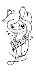 Size: 500x1000 | Tagged: safe, artist:inspiredpixels, derpibooru import, oc, oc:yoshi, unofficial characters only, pony, bust, clothes, heart, male, monochrome, portrait, scarf, solo, stallion