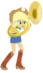 Size: 687x1163 | Tagged: safe, artist:discorded-joker, derpibooru import, edit, applejack, equestria girls, facing the right way, musical instrument, playing instrument, simple background, solo, sousaphone, transparent background, tuba, tubajack, vector