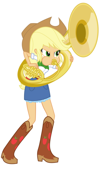 Size: 1024x1734 | Tagged: safe, artist:discorded-joker, artist:haleyc4629, derpibooru import, edit, applejack, equestria girls, determined, facing the right way, musical instrument, playing instrument, simple background, solo, sousaphone, transparent background, tuba, tubajack, vector