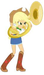 Size: 1024x1734 | Tagged: safe, artist:discorded-joker, artist:haleyc4629, derpibooru import, edit, applejack, equestria girls, determined, facing the right way, musical instrument, playing instrument, simple background, solo, sousaphone, transparent background, tuba, tubajack, vector