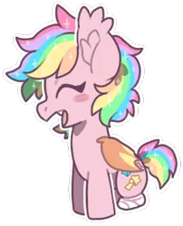 Size: 241x298 | Tagged: safe, artist:kilukuu, derpibooru import, oc, oc:paper stars, unofficial characters only, bat pony, pony, amputee, bandage, cute, cute little fangs, ear fluff, eeee, eyes closed, fangs, missing limb, ocbetes, open mouth, paperbetes, simple background, smiling, stump, transparent background