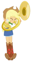 Size: 641x1245 | Tagged: safe, artist:discorded-joker, derpibooru import, applejack, equestria girls, facing the right way, musical instrument, playing hard, playing instrument, simple background, solo, sousaphone, transparent background, trying hard, tuba, tubajack, vector