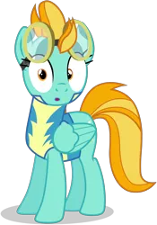 Size: 2800x4000 | Tagged: safe, artist:tomfraggle, derpibooru import, lightning dust, pegasus, pony, :o, absurd resolution, cadet, clothes, female, goggles, mare, open mouth, shocked, simple background, solo, transparent background, uniform, vector, wonderbolt trainee uniform