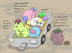 Size: 1249x922 | Tagged: safe, artist:carpdime, derpibooru import, fluffy pony, pony, cart, hayride, hugbox, sadbox