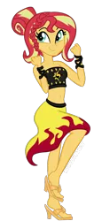 Size: 550x1200 | Tagged: safe, artist:wubcakeva, derpibooru import, sunset shimmer, equestria girls, equestria girls series, forgotten friendship, alternate hairstyle, bandeau, belly button, clothes, cute, equestria girls minis, feet, female, fiery shimmer, midriff, raised leg, sandals, shimmerbetes, simple background, skirt, smiling, solo, summer sunset, swimsuit, that was fast, transparent background, vector, wrap skirt