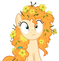 Size: 4847x5000 | Tagged: safe, artist:sollace, derpibooru import, pear butter, pony, the perfect pear, .svg available, absurd resolution, cute, flower, flower in hair, messy mane, simple background, solo, surprised, transparent background, vector