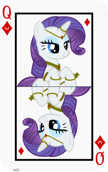Size: 3809x6062 | Tagged: safe, artist:ironm17, derpibooru import, part of a set, rarity, pony, unicorn, card, female, jewelry, mare, playing card, queen of diamonds, smiling, solo, vector