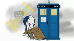 Size: 1024x576 | Tagged: safe, artist:mimicproductions, derpibooru import, oc, oc:muffinkarton, unofficial characters only, pony, unicorn, clothes, cosplay, costume, doctor who, female, mare, tardis