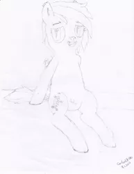 Size: 2552x3308 | Tagged: suggestive, artist:coldfire, derpibooru import, oc, oc:soothing leaf, unofficial characters only, bat pony, pony, bedroom eyes, featureless crotch, female, looking at you, mare, open mouth, pubic fluff, sitting, solo, solo female, traditional art