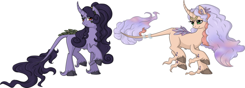 Size: 1600x575 | Tagged: safe, artist:violentdreamsofmine, derpibooru import, oc, unofficial characters only, classical unicorn, kirin, pony, unicorn, cloven hooves, curved horn, female, leonine tail, mare, simple background, transparent background, unshorn fetlocks
