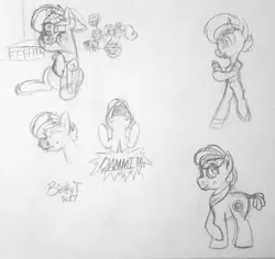 Size: 1742x1643 | Tagged: safe, artist:binkyt11, derpibooru import, oc, oc:eileen hunt, oc:nurse bloodlust, oc:penelope, unofficial characters only, anthro, earth pony, pegasus, pony, unicorn, anthro with ponies, clipboard, ear twitch, female, kicking, mare, monochrome, neckerchief, nurse, sick, sneezing, speech bubble, traditional art, vulgar