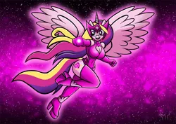 Size: 935x661 | Tagged: anthro, artist:darklamprey, boob window, breasts, busty princess cadance, clothes, crossover, dc universe, derpibooru import, female, gloves, high heels, long gloves, plantigrade anthro, princess cadance, shoes, socks, solo, solo female, star sapphire, suggestive, thigh highs