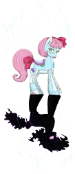 Size: 508x1160 | Tagged: safe, artist:violentdreamsofmine, derpibooru import, oc, oc:puppet, unofficial characters only, doll pony, pony, animate object, bow, female, hair bow, mare, simple background, solo, tail bow, transparent background