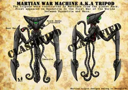 Size: 900x636 | Tagged: artist:darklamprey, comic, comic:equestria's war of the worlds, crossover, derpibooru import, machine, martian tripod, safe, size comparison, tentacles, the war of the worlds, tripod